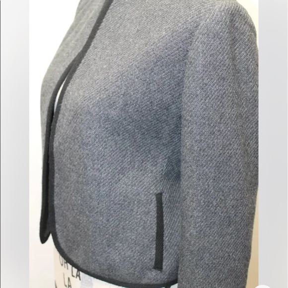 Sphere Made in Japan Black Blazer Women Open Wool Black Piping Sz 12 Fall Lined - Picture 9 of 14